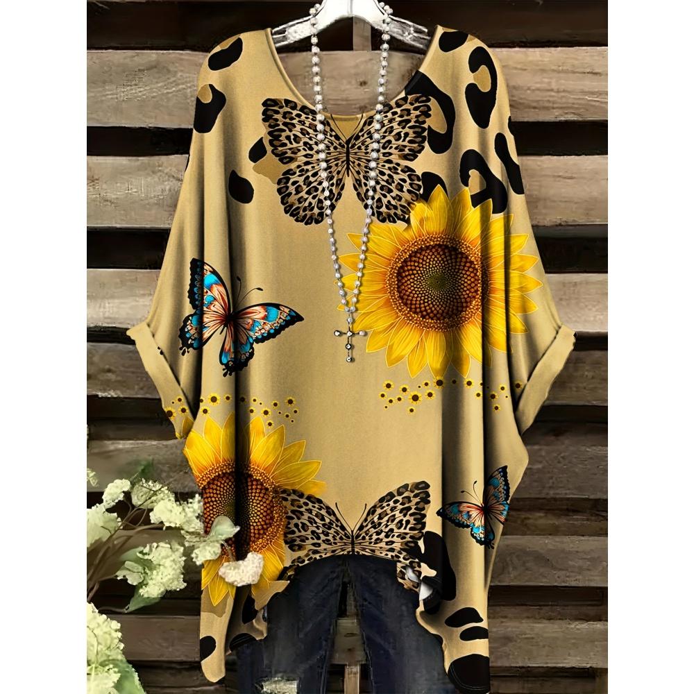 Stor T-shirt för kvinnor med fjärilstryck Sommar Bekväm Lös Rundhals Kortärmad Topp Y2k Mode Street Vintage Kläder