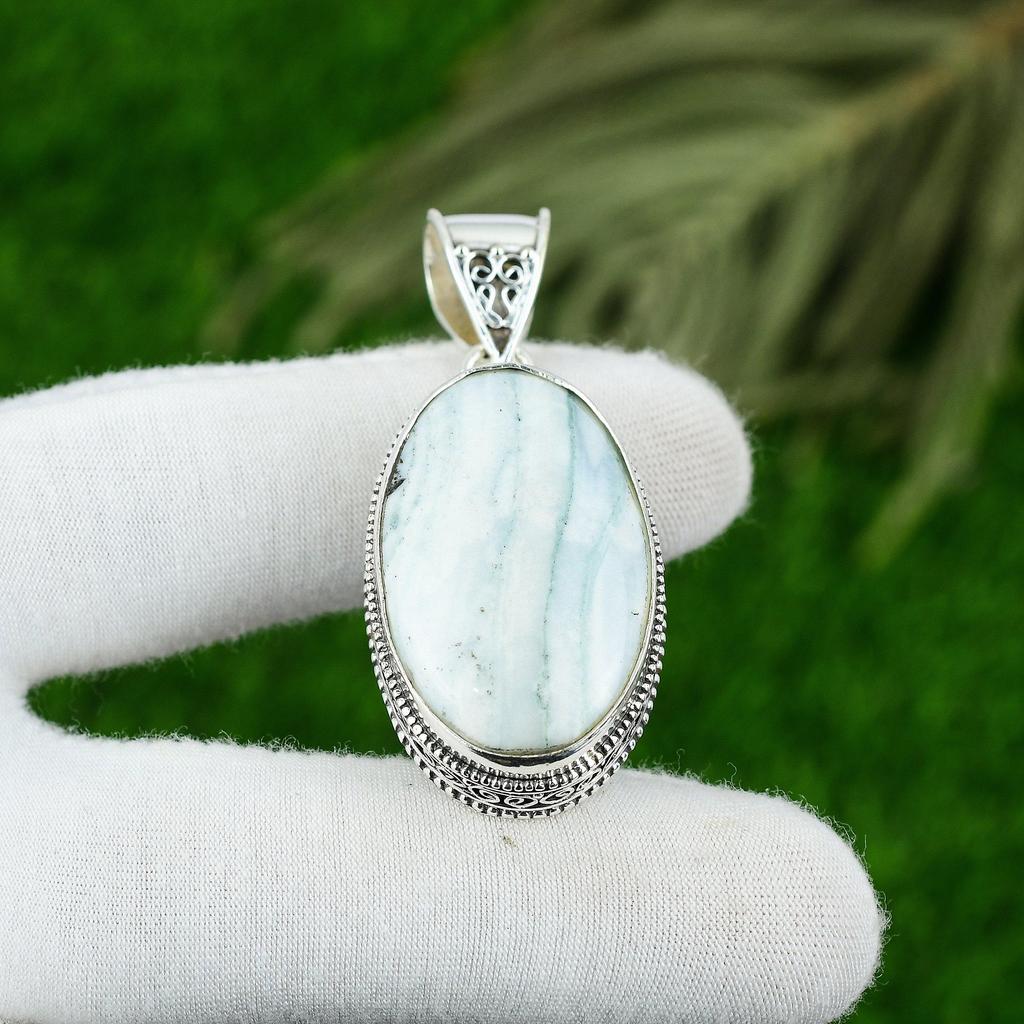 Oval Natural Blue Rhodochrosite Sterling Silver Wedding Vintage Pendant Jewelry