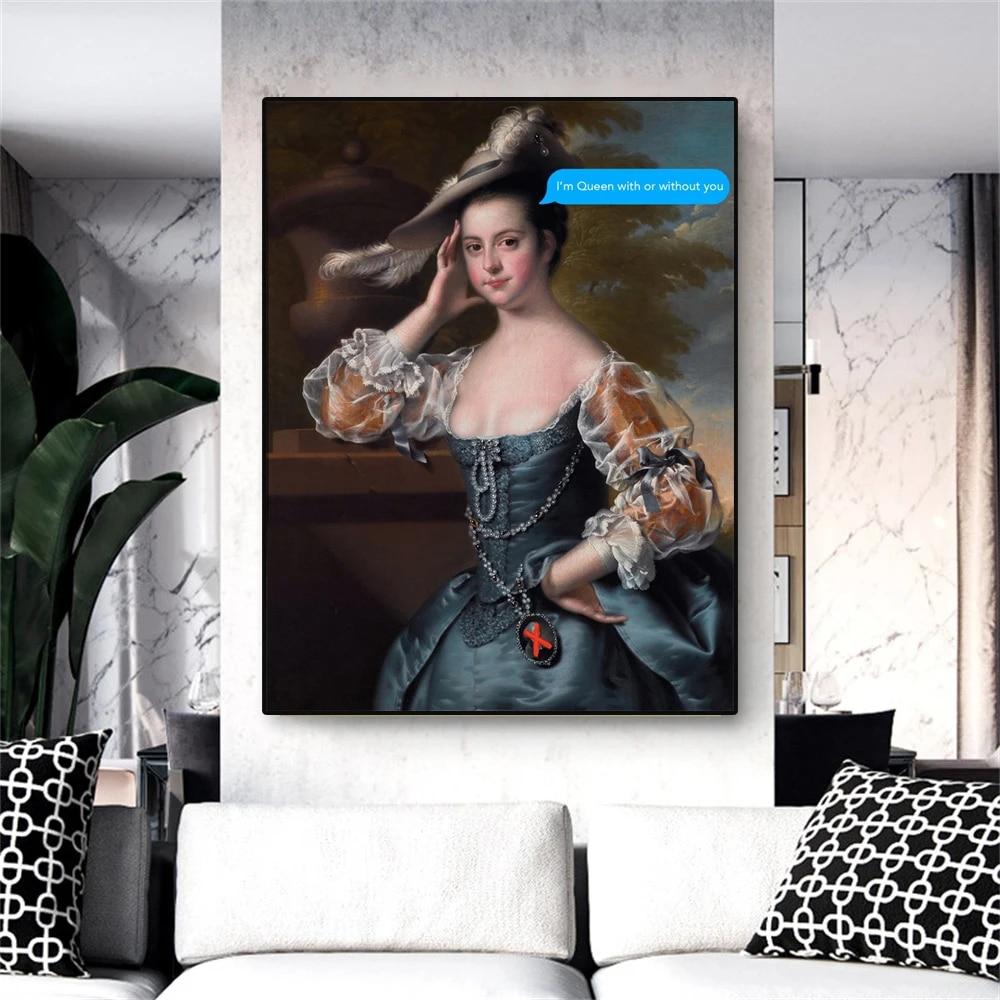 Vintage Art Poster Funny Style I’m Queen with or Without You Prints  Funny Quotes Letter Art Canvas Painting Home Room Decor