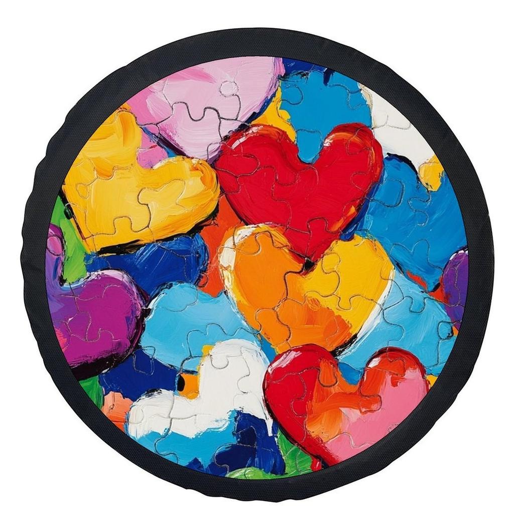 Colorful Heart Puzzle Spare Tire Cover Universal Vehicle Wheel Protector Durable Polyester