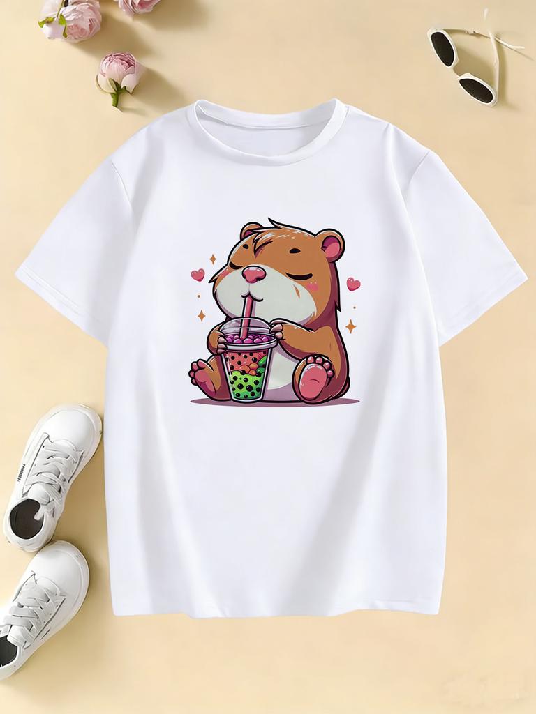 Y2K Clothes Capybara Design T Shirts Manga Kids Childrens Tshirt Boys Girls Summer Spring Casual Top Tee Shirt