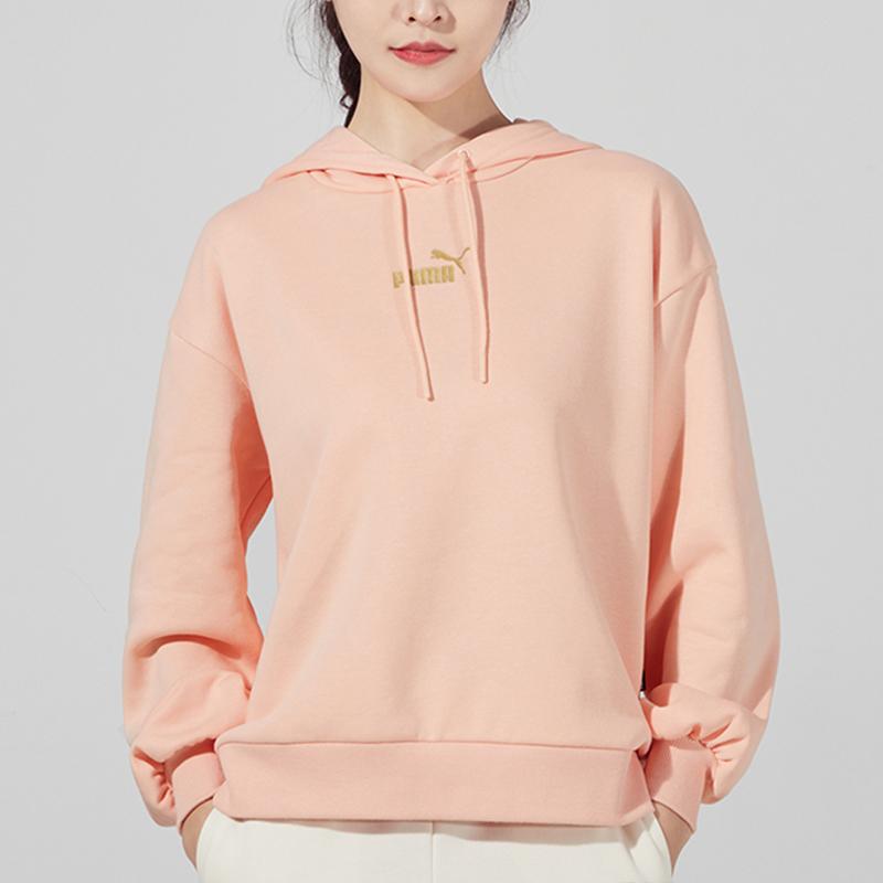 Puma Embroidered Knit Pullover Hoodie Women Tops Blush 848251-27