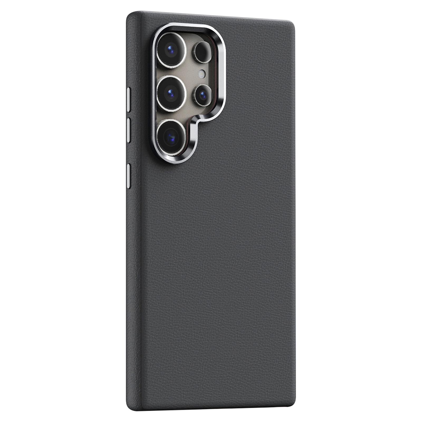 

For Samsung Galaxy S24 Ultra Magnetic Case PU Leather Coated PC Phone Cover Grey