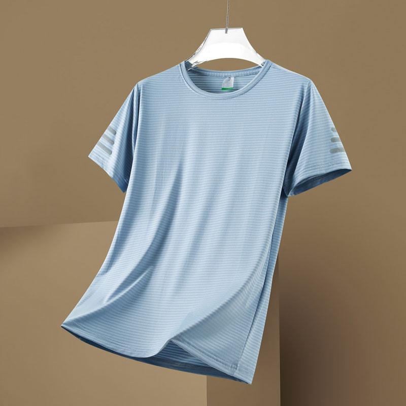 Summer Round Neck T-shirt Men's Casual Short Sleeved Ice Silk Quick Drying T-shirt Casual Sports Short Sleeved Men's Top
