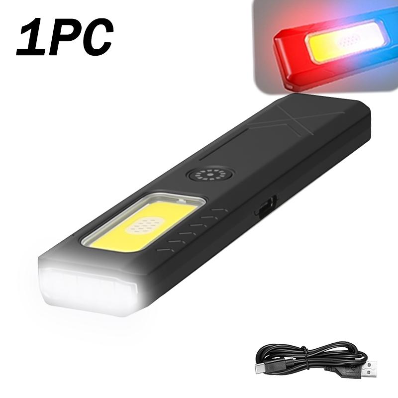 Mini Portable LED Handheld Flashlight USB Rechargeable EDC Flashlight with Emergency Red and Blue Lamp Outdoor Pen Clip Headlamp