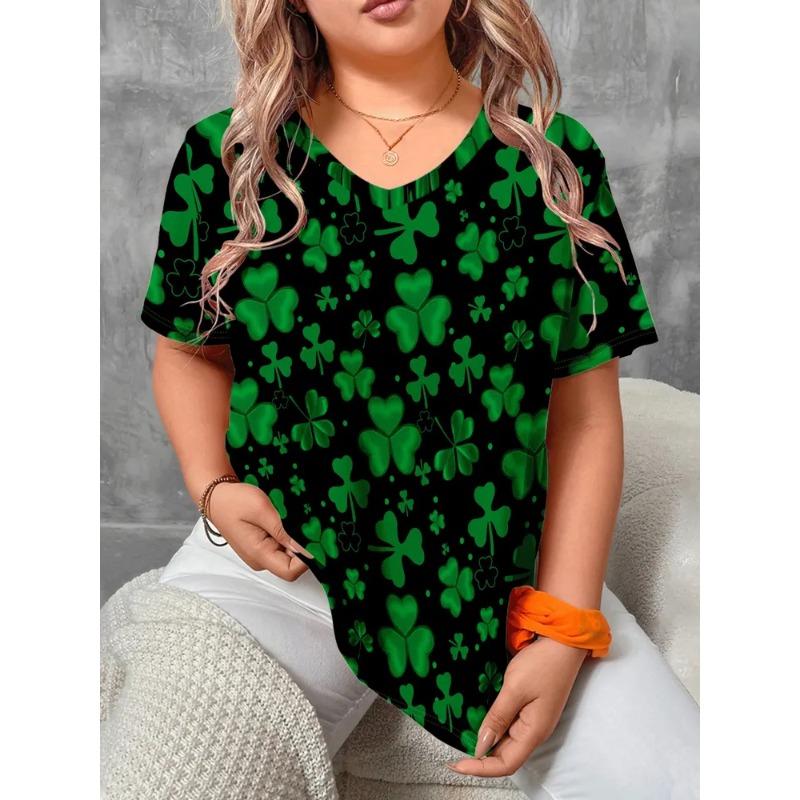 Sommer Damen 3D-Druck V-Ausschnitt T-Shirt Mode Vielseitig Trend Atmungsaktiv Lässig