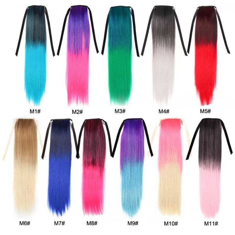 Synthetische Pferdeschwanz-Haarverlängerung, gerader Clip im Haarschwanz, falsche Haarteile für Frauen, schwarze Ombre-Rot-Frisur