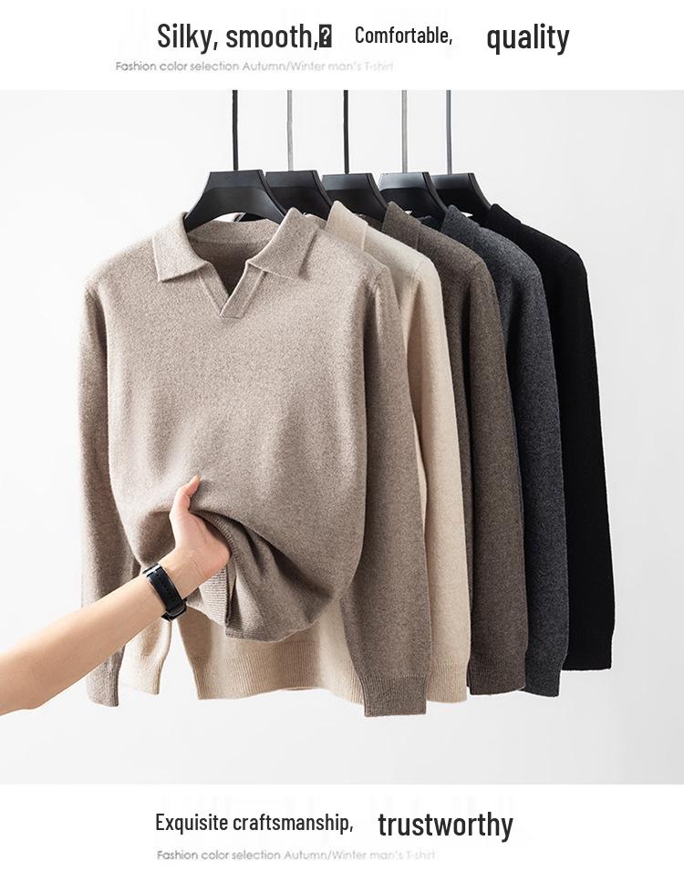 Herren Leichter Luxus Wollpullover mit Möwenkragen - Winterlich Warm Modischer Gestrickter Basisschicht