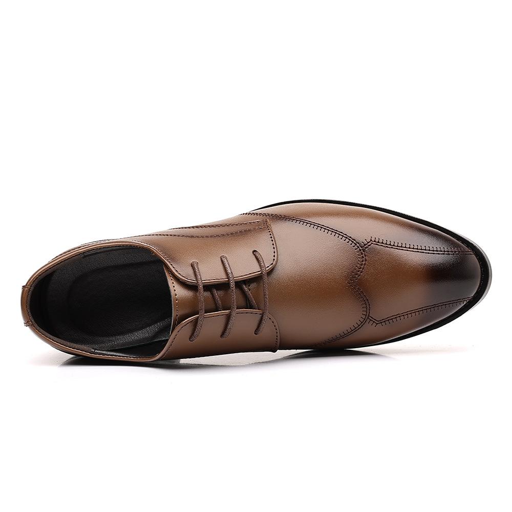 Leather Shoes Men's Breathable Versatile Men's Leather Shoes Fashion Lace-up Business Dress Pointed Wedding Shoes