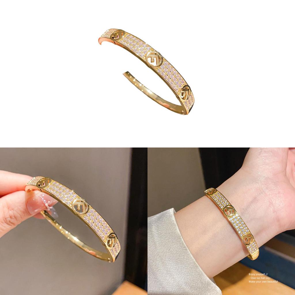 18k Gold Plated Zirconia Hollow Cuff Bracelet For Women Fashion Jewelry