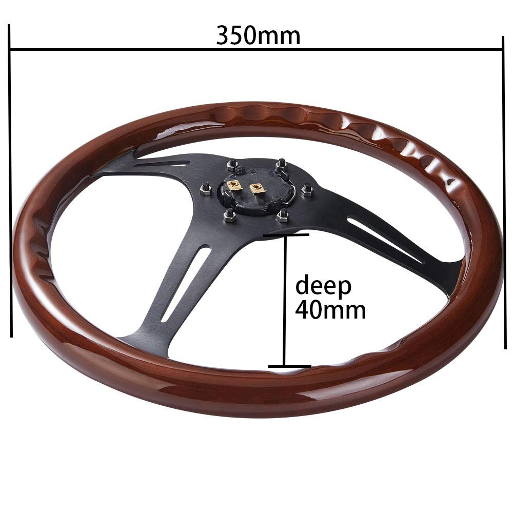 Kyostar Classic Wood Black Spoke Deep Cone Steering Wheel 35mm &