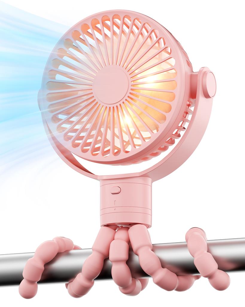 KW42 Octopus Fan Portable 360 ° Adjustable Detachable Baby Cart Fan with Night Light Outdoor Camping Home Use.