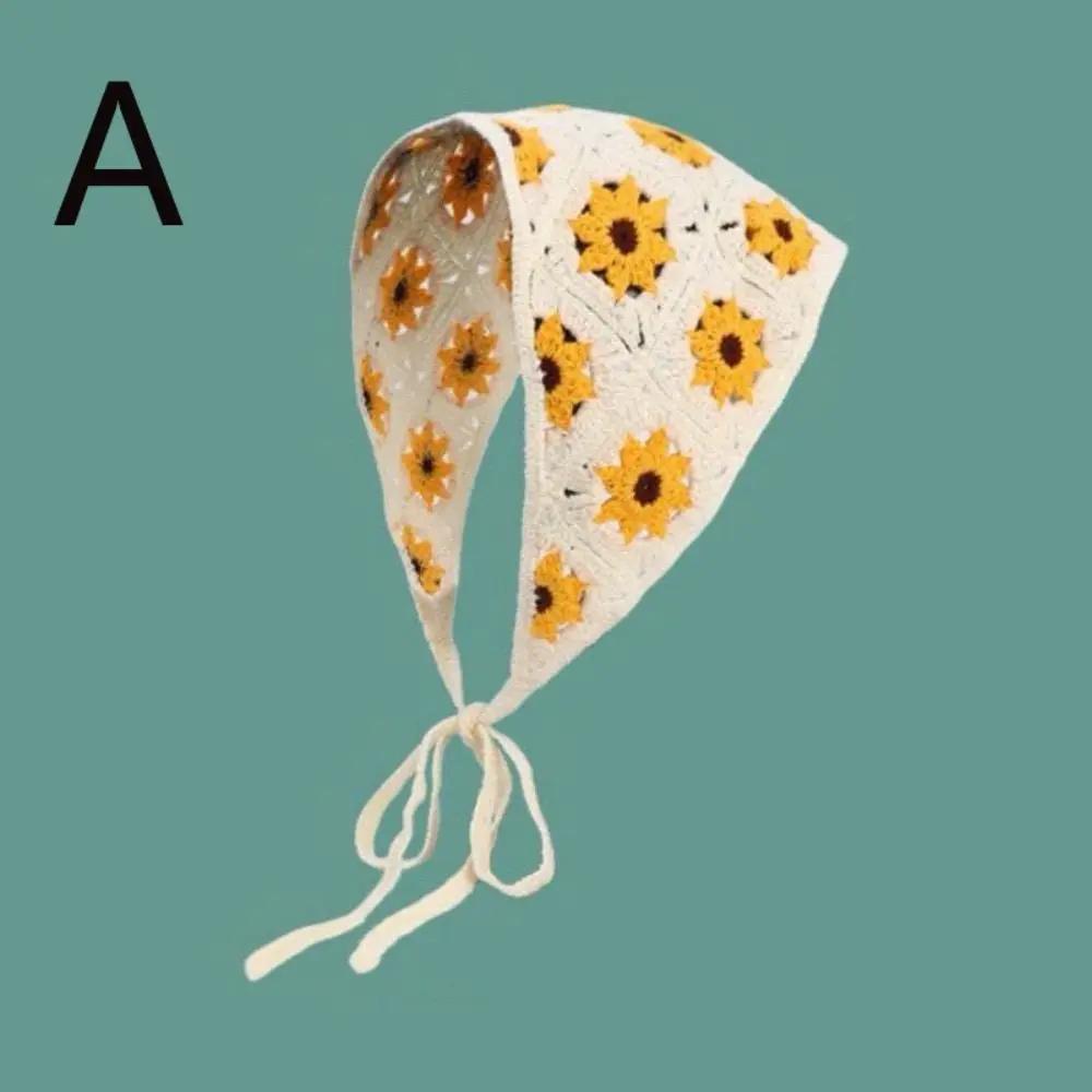 French Pastoral Style Triangle Headband Handmade Crochet Flower Strawberry Headscarf Hat Knitted Girls Headband Towel