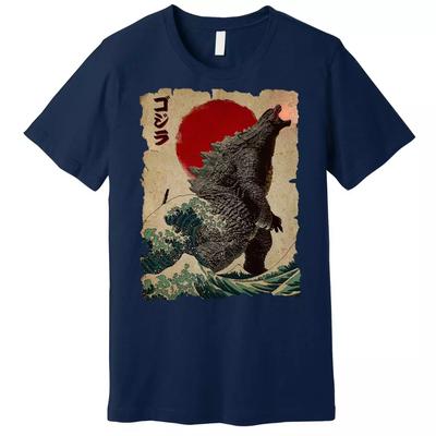 100% Cotton TOPS UNISEX TEES MENS WOMENS Vintage Japanese Godzilla Great Wave Poster T-Shirt For Men