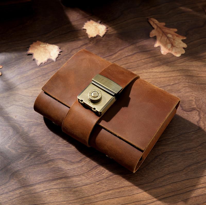 AIGUONIU Vintage A5 Password Book with Planner Hardcover Handmade Creative Leather Cover Retro Notepad Sketchbook Cowhide Diary