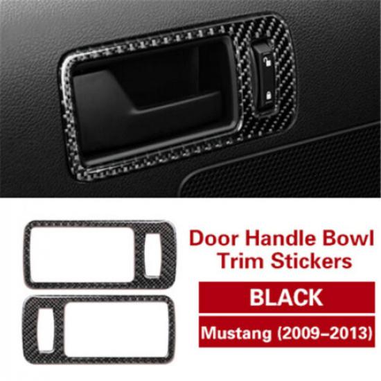 2x Black Carbon Fiber Car Interiro Door Handle Bowl Cover For Mustang 2009-2013