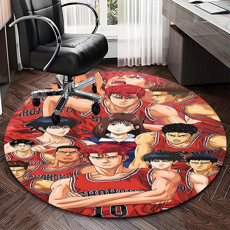 1pc Slam Dunk Anime Design Round Carpet - Perfect for Office Chair Mat, Home Decor, Gaming Room, Seasonal Gift, Anti-Slip Flooring.K059