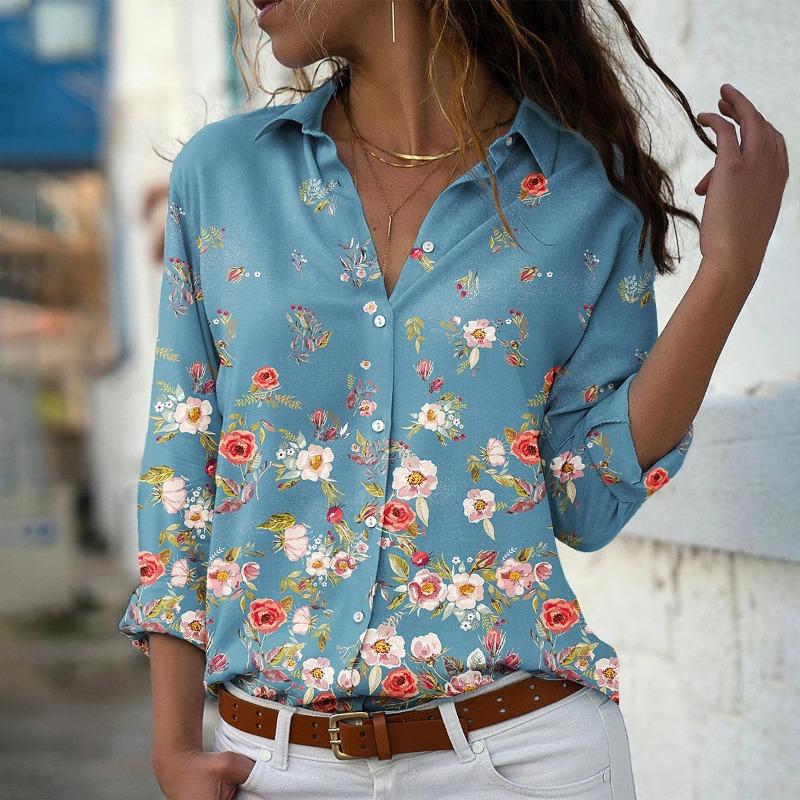 Women S Long Sleeve Floral Print Collared Casual Shirt