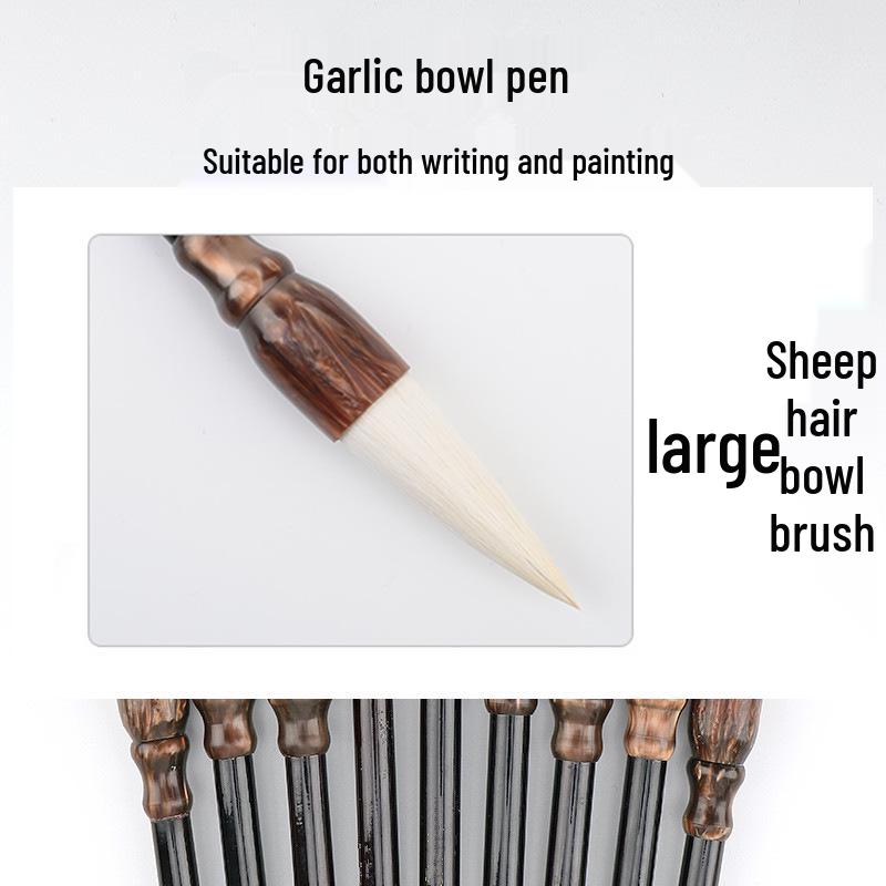 Mixed Hair Chinese Painting and Calligraphy Brush Set: Garlic Head Brush with Sheep and Wolf Hair—Large, Medium, Small for Peony and Plum Painting.