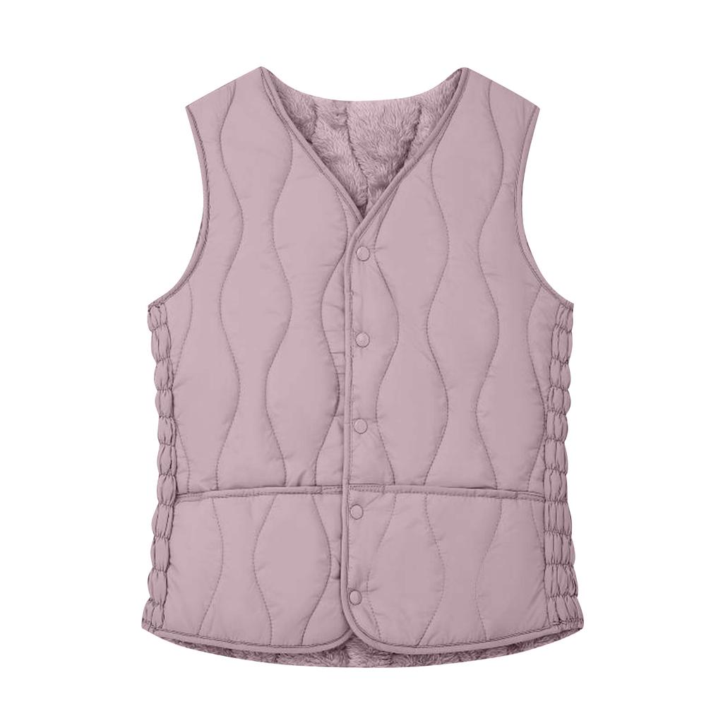 Women's Solid Color Fashionable Pocket Stand Up Collar Button Vest Jacket