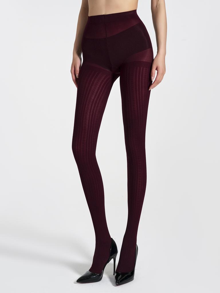 A pair of sexy solid color vertical ribbed knitted tights for women, high-elasticity stockings and pantyhose