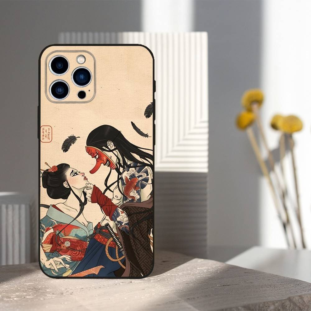

Geisha Woman Japanese For iPhone 12,16,11,14,15,17,13,X,Mini,SE,Max,8,7,XR,XS,Plus,Pro,Soft Silicone Black Case iPhone13PRO