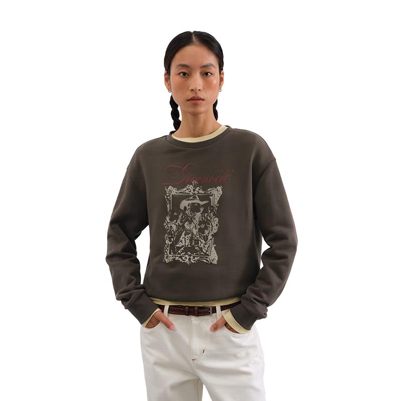 

GREEN BELT Women s Autumn 2025 Coffee Puppy Print Cotton Sweatshirt L
