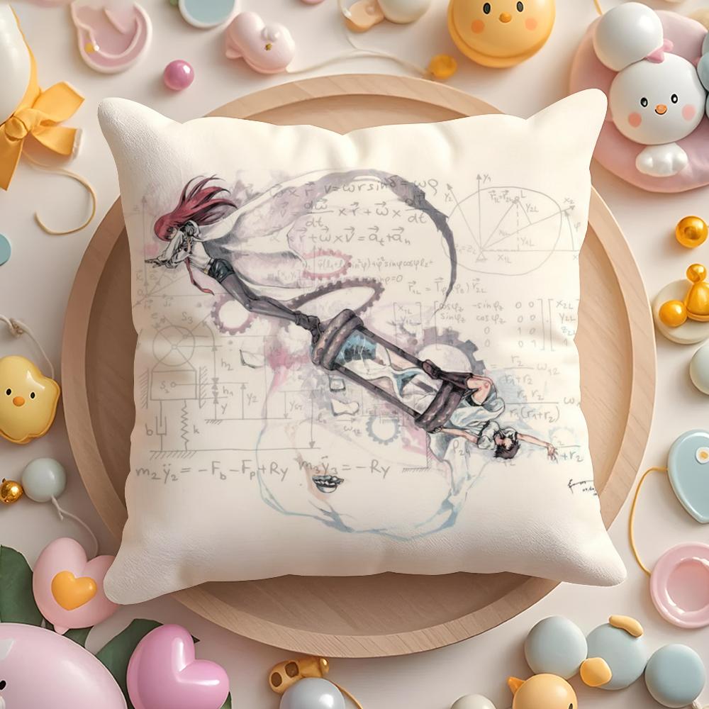 Anime S-Steins Gate Cushion Cover Short Plush Double-Sided Printing Home Machine Washable In Warm Winter Pillow Case