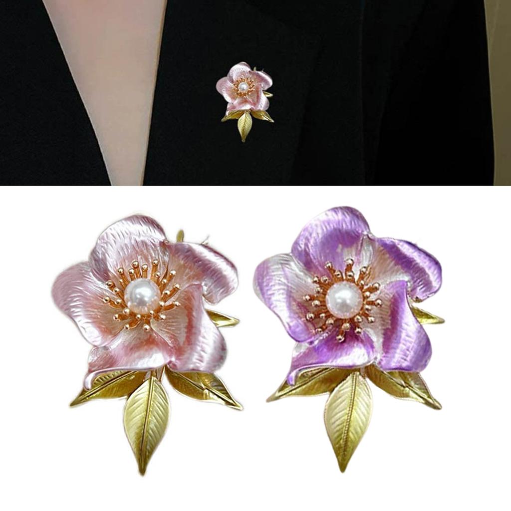 Camellias Flower Brooch with Elegant Faux Pearls Handmade Floral Lapel Pin Jewelry for Parties Weddings and Banquets
