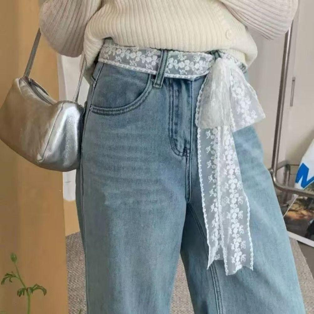 Cottagecore Tie Up Waist Chain Y2K Style Decoration for Dress Jeans Lace Bow Waist Belt for Women