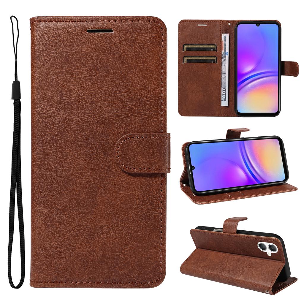 For Samsung Galaxy A07 4G/A06 5G/A06 4G Leather Wallet Case with Strap Solid Color Phone Stand Cover
