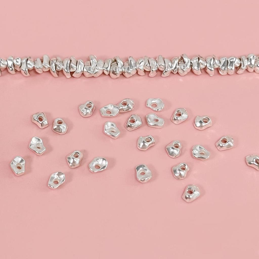 S925 Sterling Silver Hammered Irregular Spacer Beads for DIY Jewelry Making