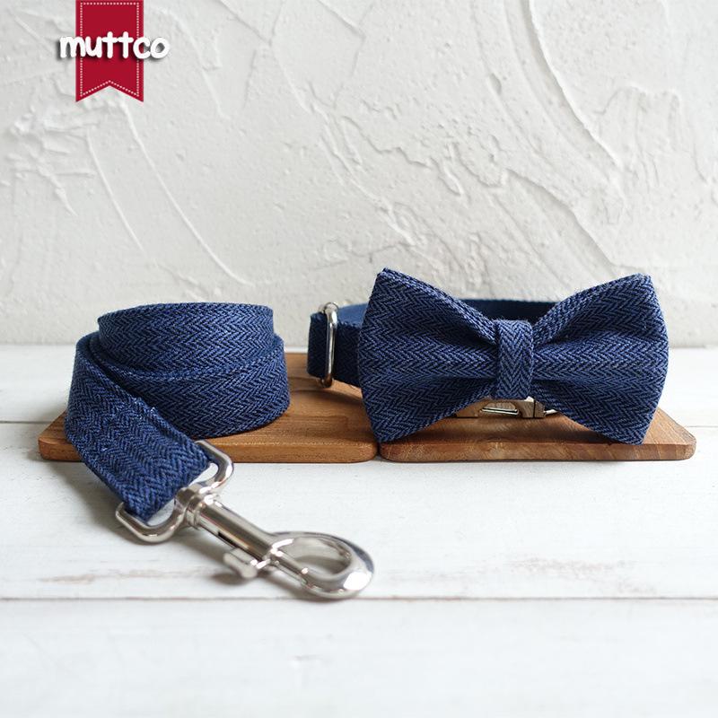 MUTTCO Dog Collar & Leash Set with Deep Blue Bow - UDC-140 XS