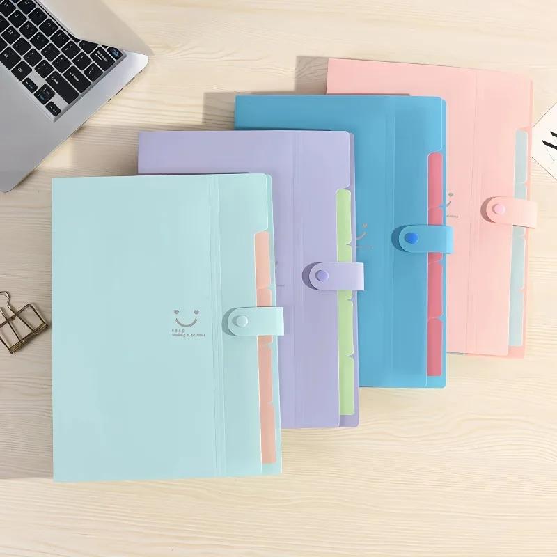 A4 Multi-Layer Folder File Bag Candy Color Five Grid Organ Bags Large Capacity Korean Simple Office School Supplies Stationery