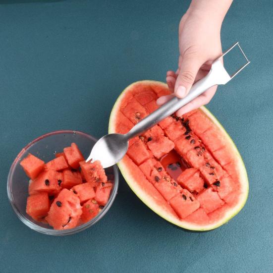 1/4Pcs 2-In-1 Stainless Steel Fruit Fork Cutter Watermelon Slicer Tool Easy To Use Dual Head Fruit Slicer for Home Kitchen Gadget