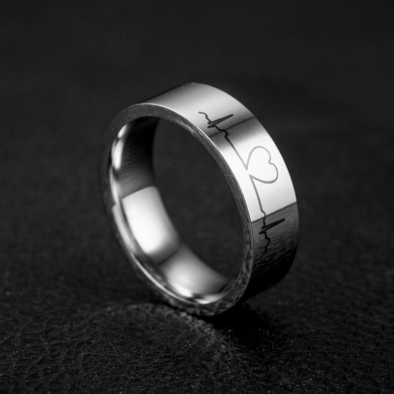 1Pc Fashion Fashion ECG Titanium Steel Ring Is A Ring Suitable for Men and Women To Wear