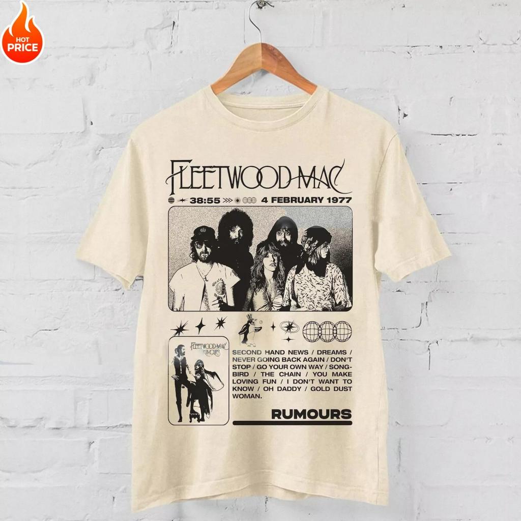 Letní Nové Pánské Tričko Vintage 90. léta Fleetwood Mac Rumors 1977 Hudební Skupina Tričko Vintage Móda Unisex Top s Krátkým Rukávem