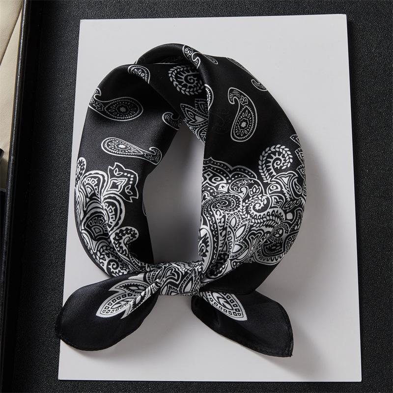 100% silk silk scarf spring new black cashew nut mulberry silk 53cm small square scarf high-end white scarf 53*53cm