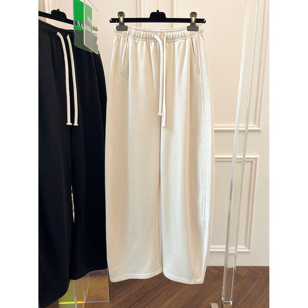 Spring Gray High-Waisted Women s Loose-Fit Wide-Leg Pants 3XL