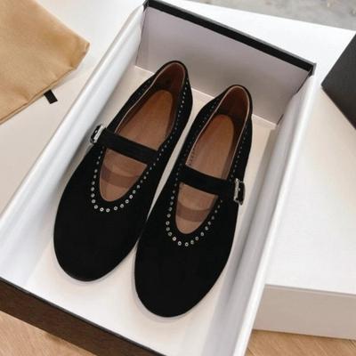 Herbst Handgefertigt Nieten Ein-Wort-Riemen Mary Jane Schuhe Weiche Sohle Lässige Ballerina Oma Schuhe Damen