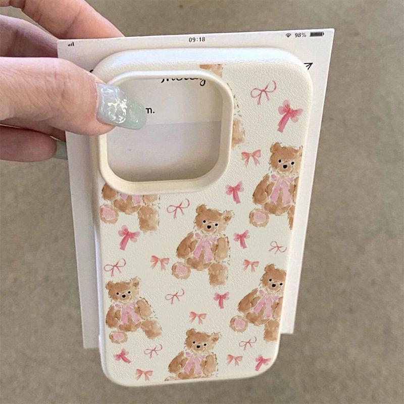 Adorable Pink Bow Bear Design TPU Case for iPhone 17 Pro Max 16 Plus 15 14 13 12 11 XS XR X 16E 17 Air Shockproof Soft TPU Cover
