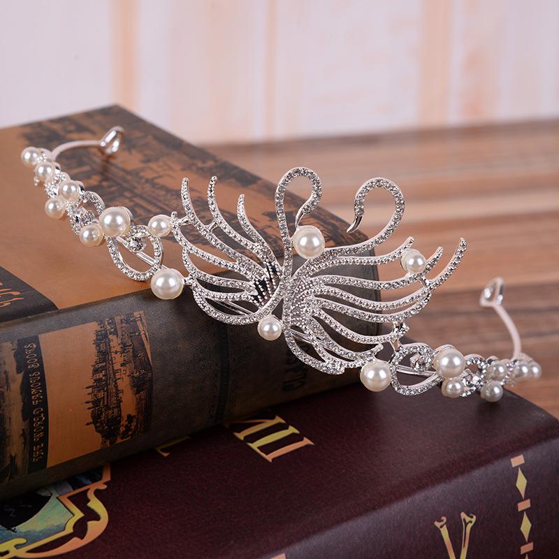 New Bridal Headwear Pearl Swan Crown Bridal Rhinestone Crown Wedding Accessories Crown Hair Accessories
