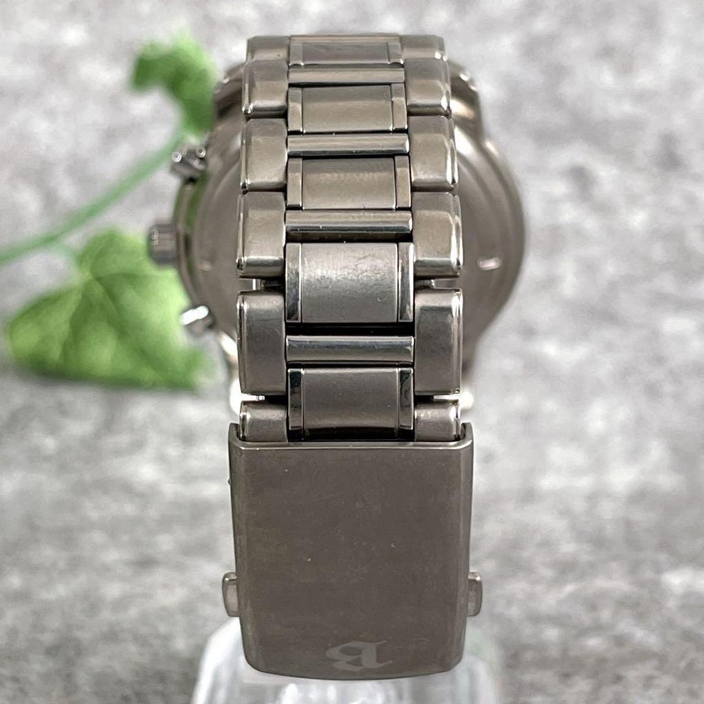 SEIKO Brightz B black 6579 watch, logo, dial, quartz, titanium, silver, men's, date, chronograph