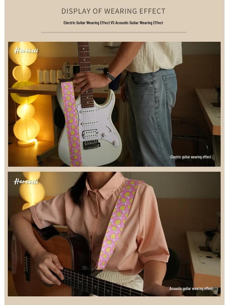 Guitar Strap - Pink Passion Fruit Pattern, Adjustable Buckle, Model PO-028.