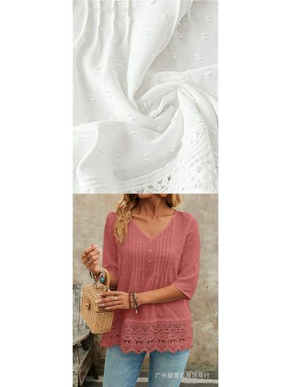 French Forest Style Hollow Embroidery Lace Casual Women's Short Shirt