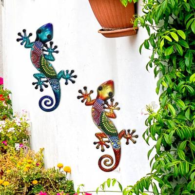 3Pcs Acrylic Gecko Wall Decoration Home Office Living Room Indoor Outdoor Garden Wall Art Iron Hanging Colorful Lizard Ornament