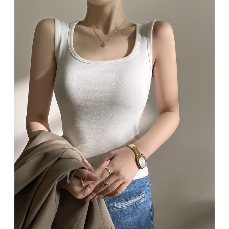 

Women s Pure Cotton Knitted Tank Top - Slimming Camisole for Spring/Summer/Autumn In White, Covers Underarm Area, Hot Girl Style. S (Fits 35-47 kg)