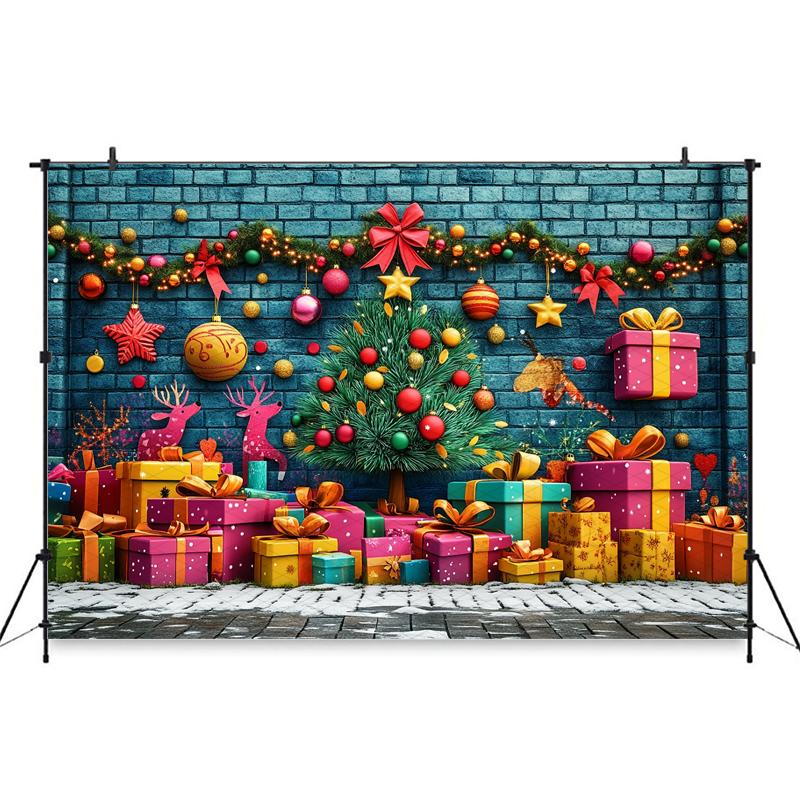Mocsicka Christmas Background Photography Happy New Year Party Xmas Tree Graffiti Wall Decoration Child Photo Backdrop Wallpaper