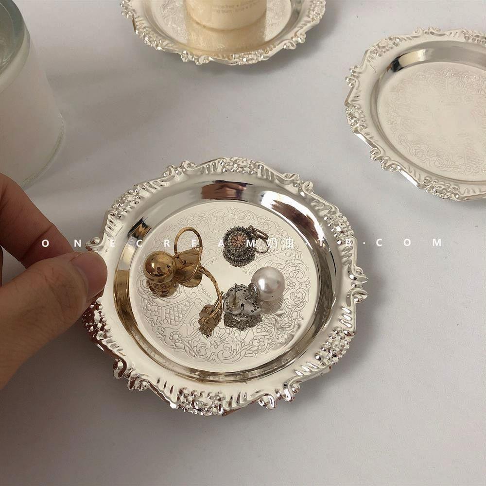 Retro Metal Jewelry Tray,Candle Aromatherapy Coasters,Necklace Ring Storage Dish Earring Organizer Tray,Bar Home Decor