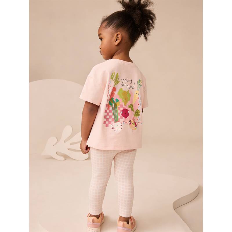 Girl Summer Cotton Cartoon Twopiece Set With Tshirt And Pants For Kids